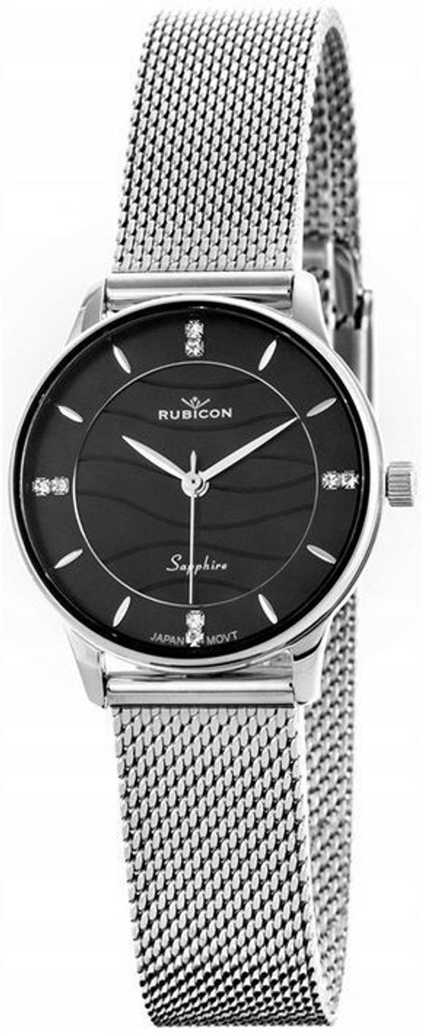 Zegarek damski Rubicon z szafirowym szkłem RNBE35 z falowaną czarną tarczą RNBE35 fala srebrny-czarn.jpg